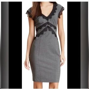 Rebecca Taylor Dark Gray Dress Black Lace Trim sheath dress Size 2